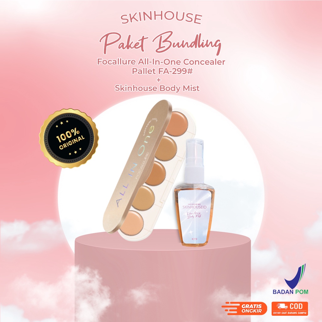 [ SKINHOUSEID ] PAKET BUNDLING FOCALLURE All In One Concealer Palette FA229 / BODY MIST SKINHOUSEID 55ML