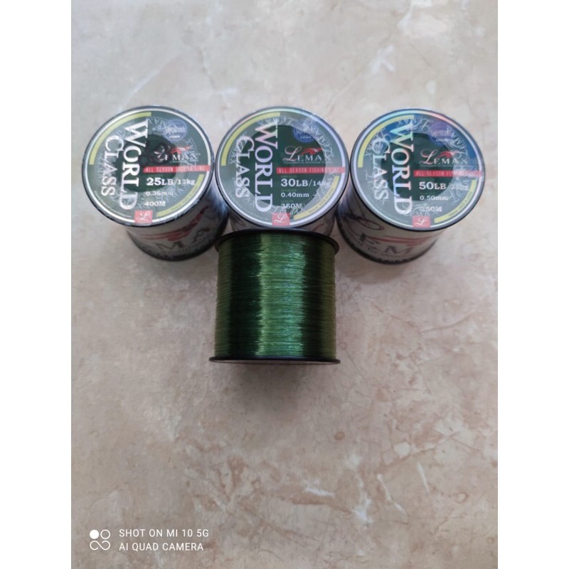 Senar Pancing Lemax World Class All Season Fishing Line Warna Green/Hijau Ready Size 25 30 40 50lb