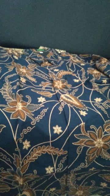 Kembang Biru Kemeja Batik Pria Full Furing Katun Primisima Batik Solo Batik Pria Warna Navy
