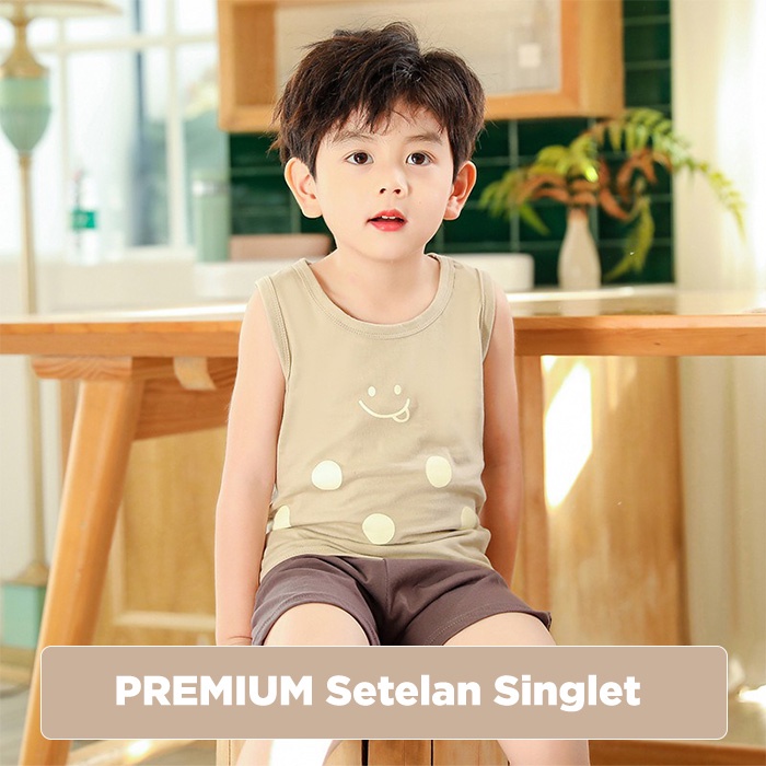 PREMIUM Baju Bayi Singlet Kaos Anak Kutang Setelan Set Celana Lengan Pendek Laki Perempuan Import