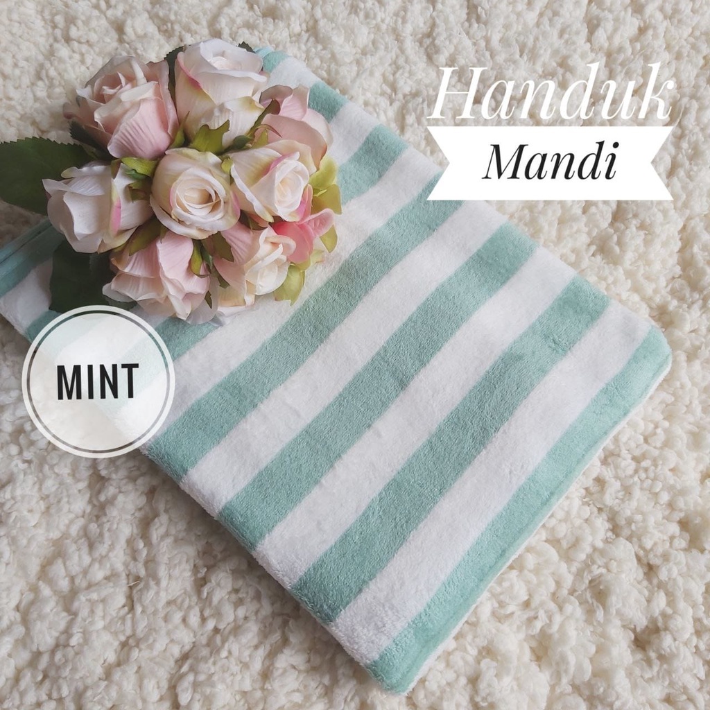 [BAYAR DITEMPAT] Handuk Microfiber Bulu Salur Garis Lembut Super Serap Air Premium SIZE 140 X 75CM