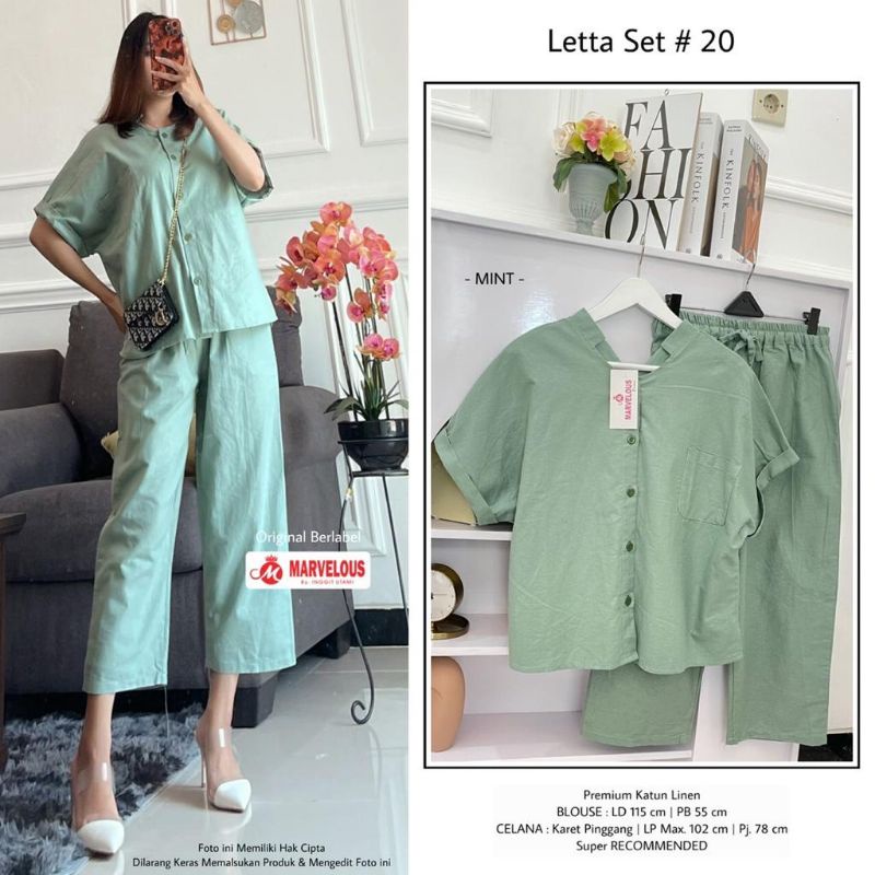 LETTA SET #20 BY MARVELOUS (ONE SET WANITA) Setelan katun linen premium rekomended