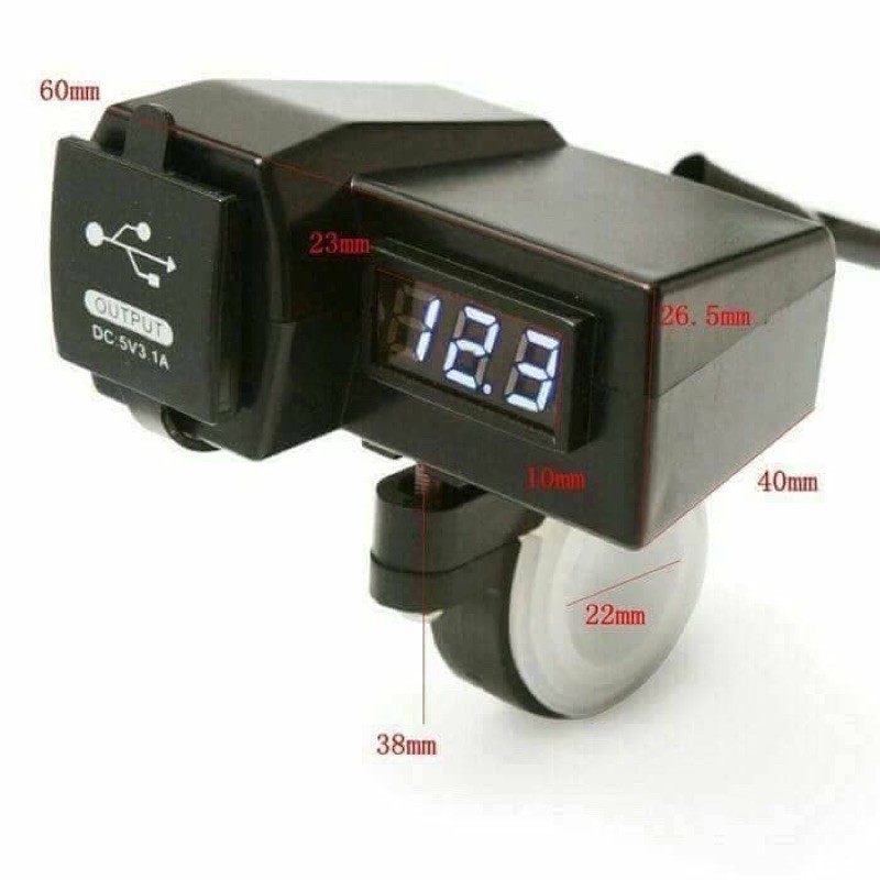 VOLTMETER DIGITAL + CHARGER 2 USB JEPIT STANG MOTOR UNIVERSAL !