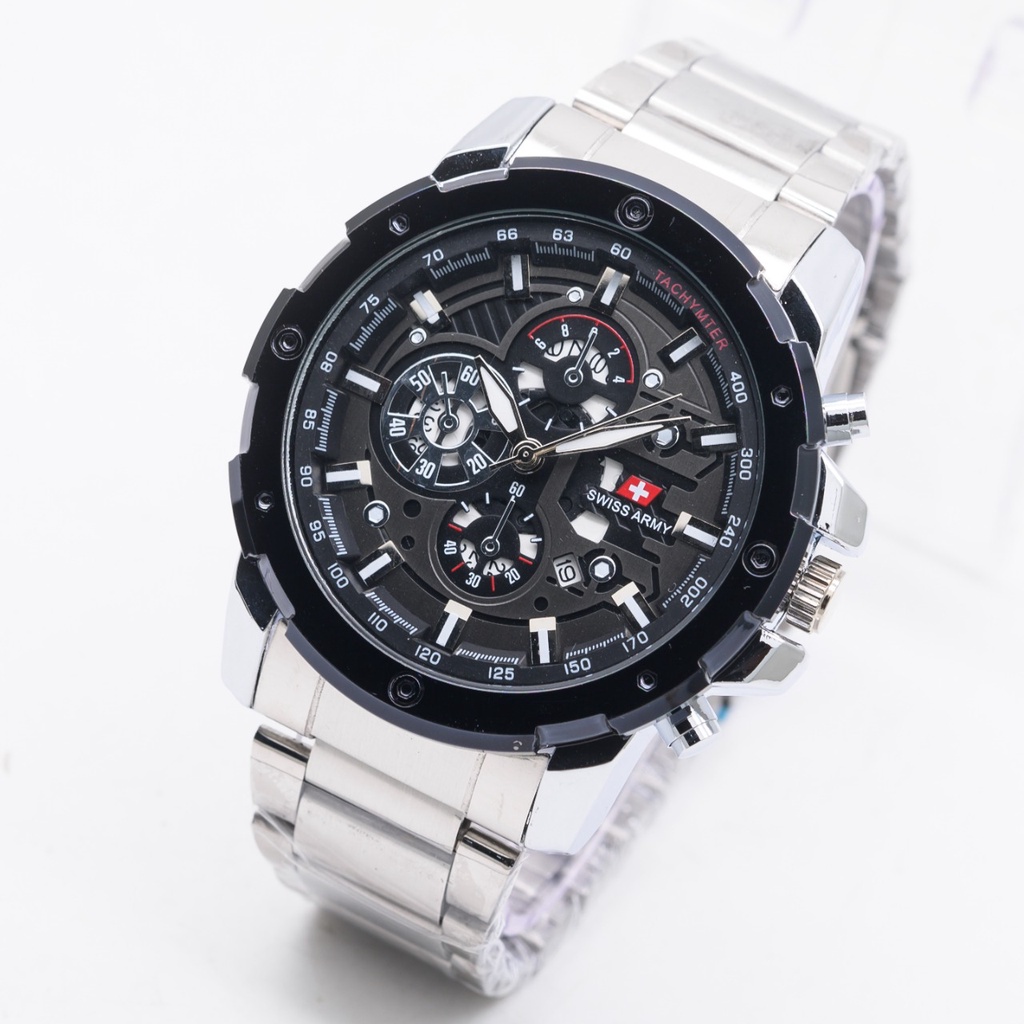 Jam Tangan Pria H4901B Tali Rantai Tanggal Aktif Chrono Variasi Free Box &amp; Baterai