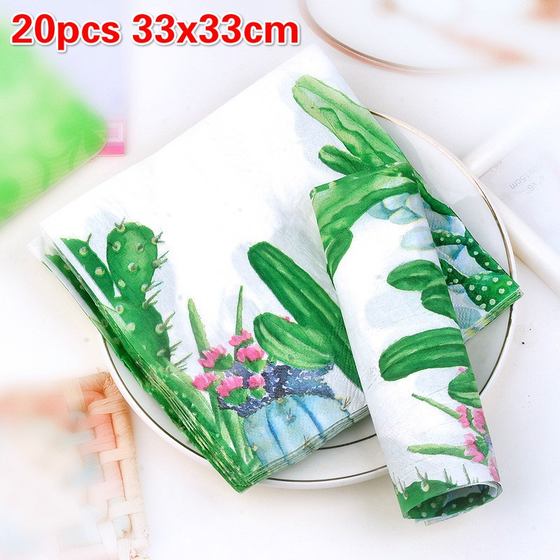 Green Printed Cactus Napkin Cafe Wedding Party Tissue Disposable Napkins Placemat Napkin Kitchen  Catering