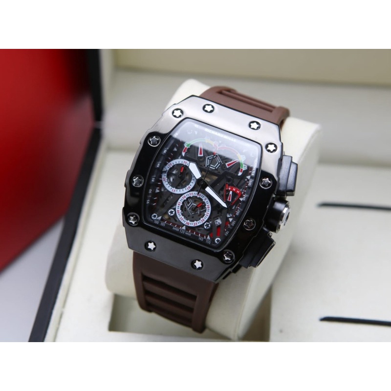 jam pria RM chrono aktif tgl fungsi bahan rubber diamater 4,3 cm free box