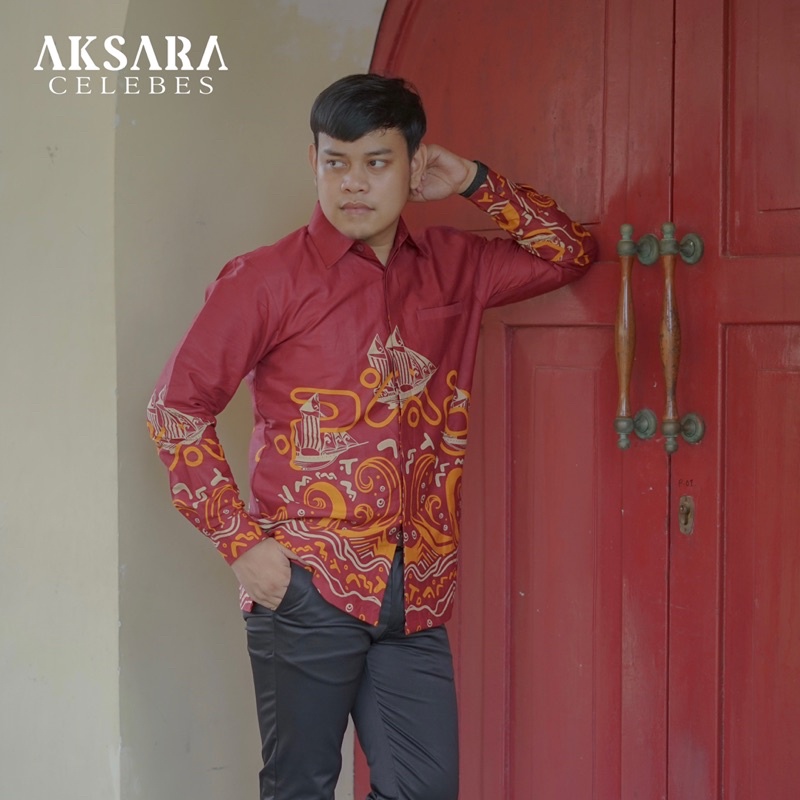 AKSARA CELEBES - BAJU KEMEJA BATIK LONTARA MOTIF PHINISI KHAS SULAWESI - BAJU KEMEJA PRIA