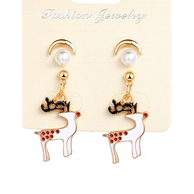 LRC Anting Tusuk Fashion Gold Christmas Sika Deer Crescent Earrings 3 Pairs D16221