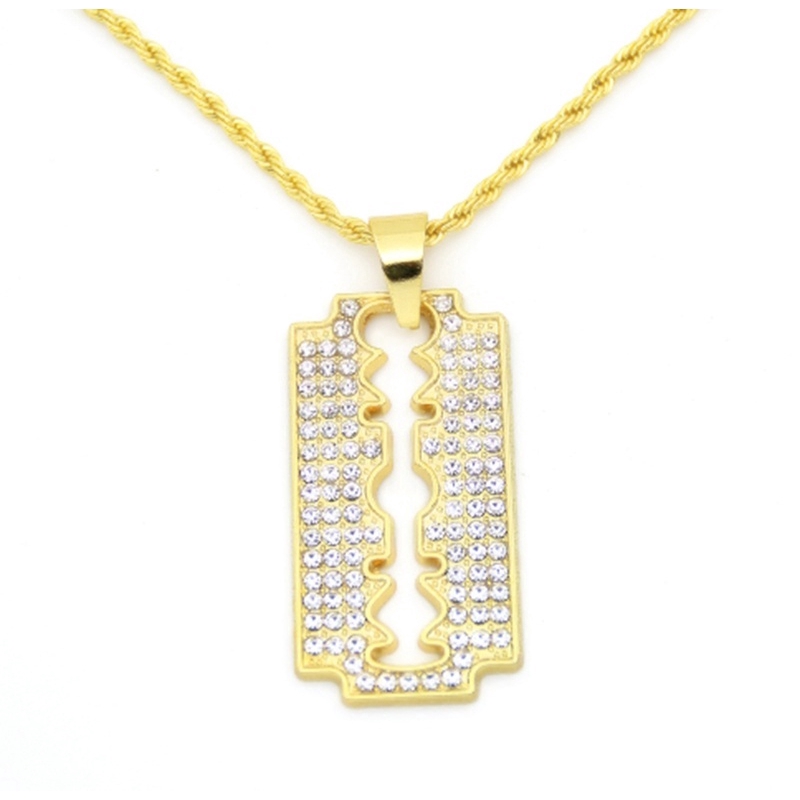 SEUSUK  Kalung Rantai dengan Liontin Batu Berlian Imitasi Hip Hop Warna Emas untuk Pria