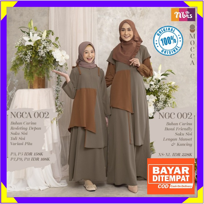 Baju Gamis Couple Ibu Bunda Anak Perempuan Nibras Terbaru 2021 Promo Carina Mocca NGC 02 NGCA 02
