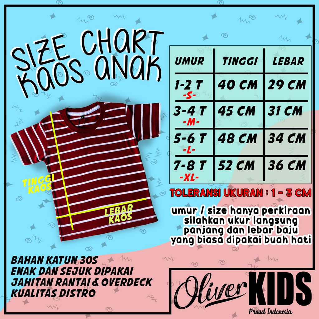 11 - 11 SALE - OLIVER KIDS - Kaos Salur Anak 1-8 Tahun Atasan Polos Garis Basic Stripe Tee Kids 1- 8 Tahun Original
