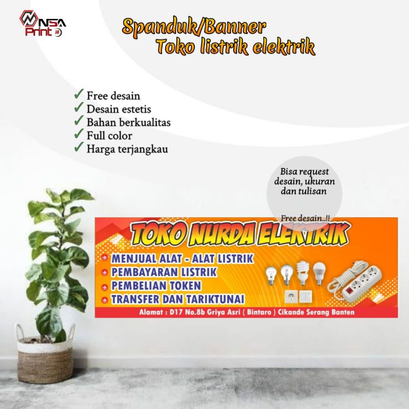 Cetak banner/spanduk, spanduk toko listrik & elektronik, Bisa request & free desain