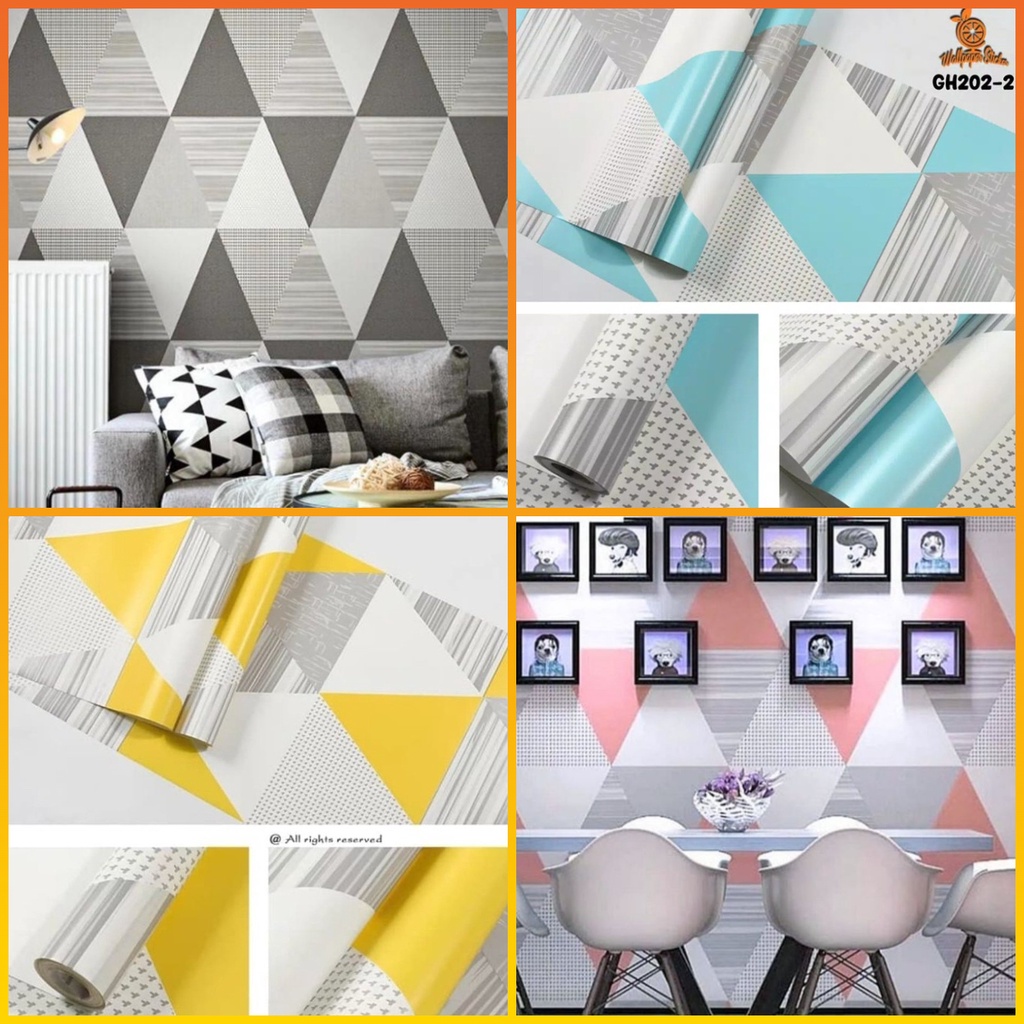 wallpaper dinding - ukuran : 45cm X 5m -wallpaper - segitiga abu abu CY1101