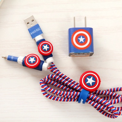 Set 4 In 1 Pelindung Kabel Charger Usb + Stiker Spiral Motif Kartun Untuk Huawei / Oppo / Vivo / Samsung