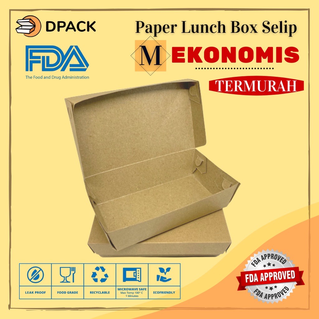MIN.70PCS | Lunch Box Lembaran Ukuran M Ekonomis (ME) | Selip |Lipat Sendiri | Kemasan Makanan ECO K