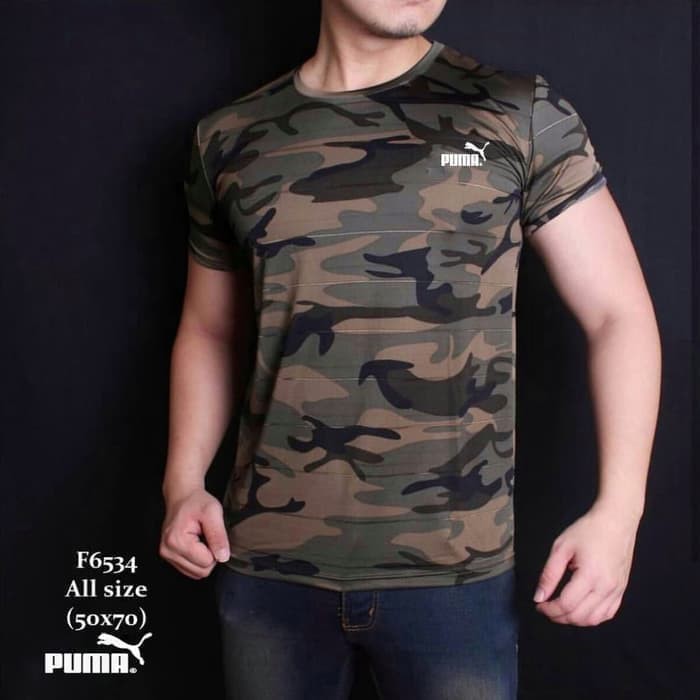 Baju Kaos Army Pria Gym Fitness Hijau Loreng Camo Olahraga Sport Puma