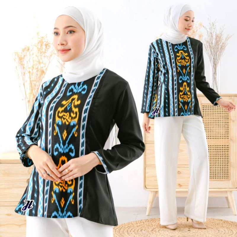 tey-17 Batik wanita ASJ SA HRB026 Kenongo Kemeja Tosca Pendek-Songket Tosca JT