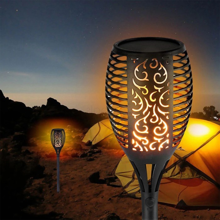 CUCI GUDANG -Solar Flame Fire Light Lampu Obor Api Taman Tancap Tenaga Surya 12 LED - BISA COD