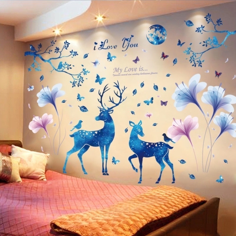 [ Christmas blue elk electrostatic Glass Window Sticker  Decoration for Home Living Room Bedroom ]