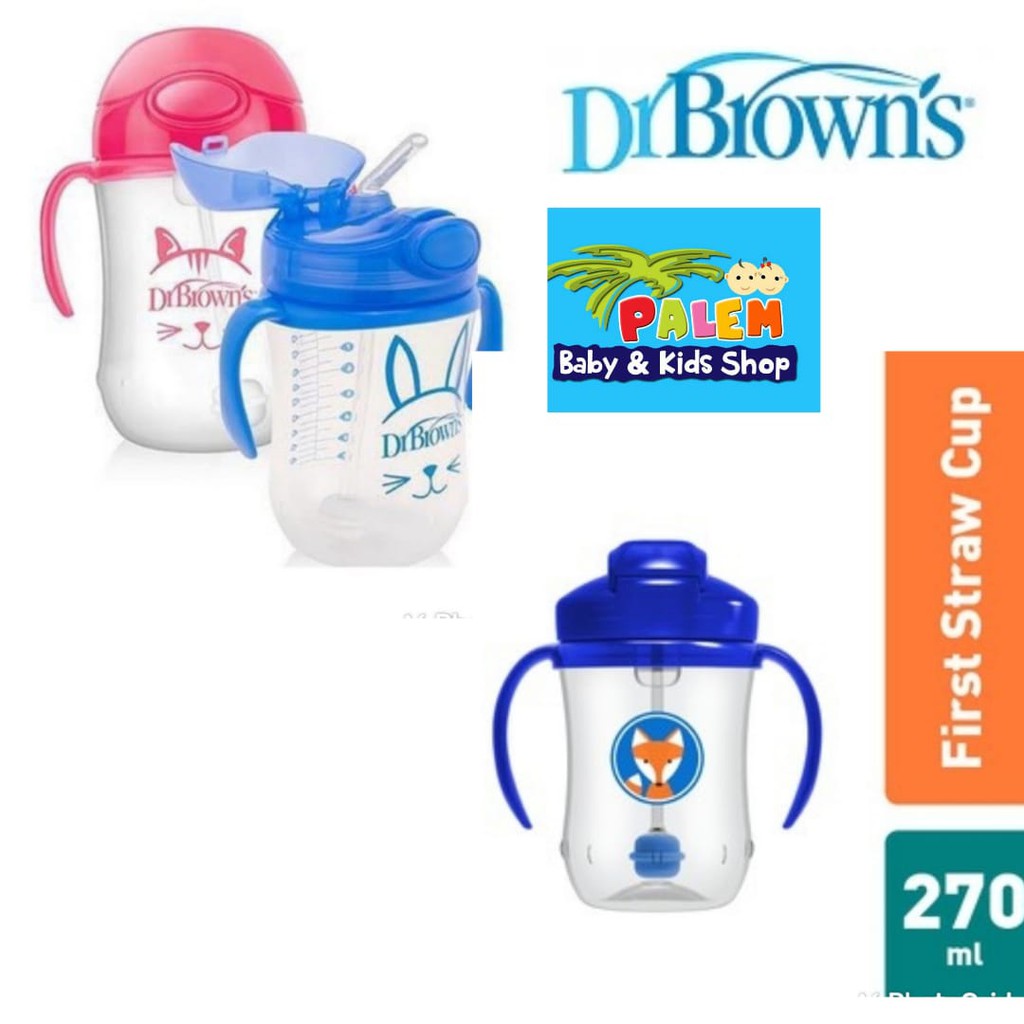 Dr. Brown's Baby First Straw Cup 270ml - Blue&amp;pink - Botol Minum Anak 91010