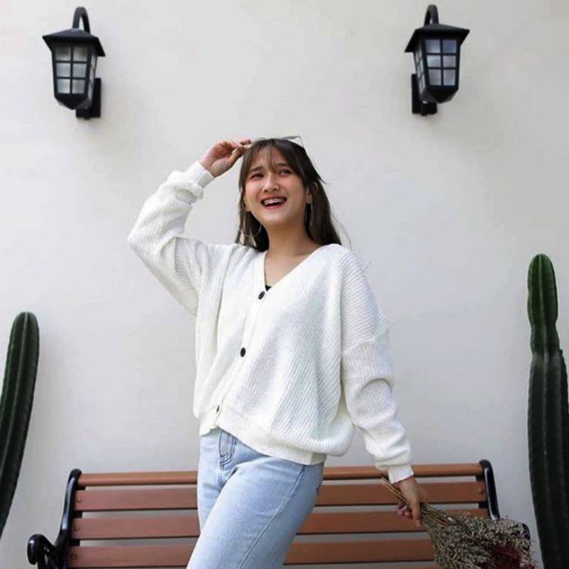 Eireen Cardigan Crop Premium | Nacara Outer Kardigan Wanita tipe 7Get Special-Off white