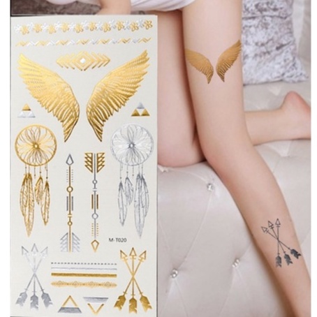 Stiker Tato Temporer | Bohemian Style | Gold &amp; Silver 10x21cm