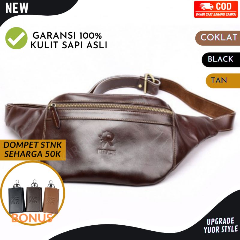 Waistbag pria tas slempang kulit sapi asli Reven Argus Genuine