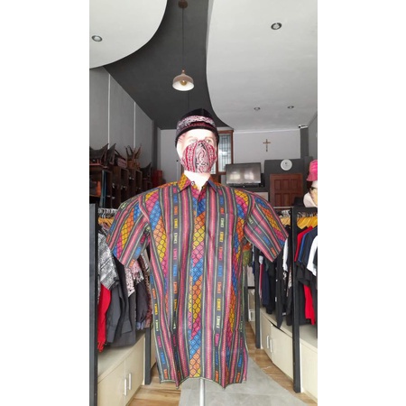 Kemeja Batik Batak Motif  Ulos bahan katun M Ld104cm-106cm