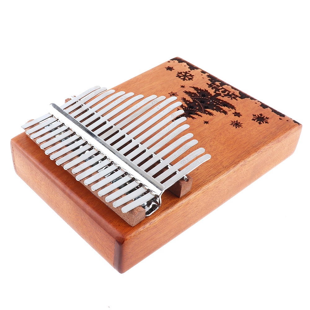 Alat Musik Kalimba 17 Tuts Bahan Kayu Mahoni Motif Pohon Natal Mbira