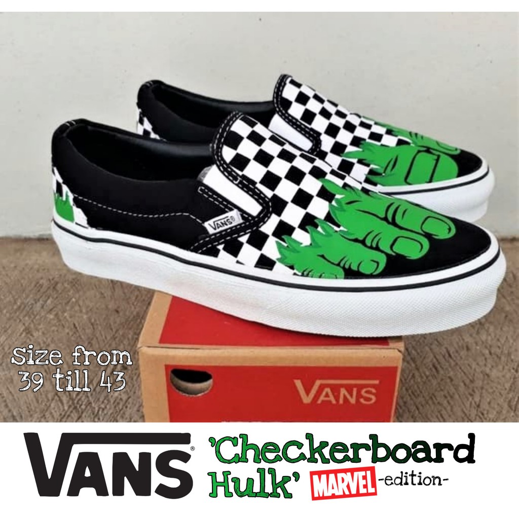 vans x marvel slip on hulk checkerboard shoes