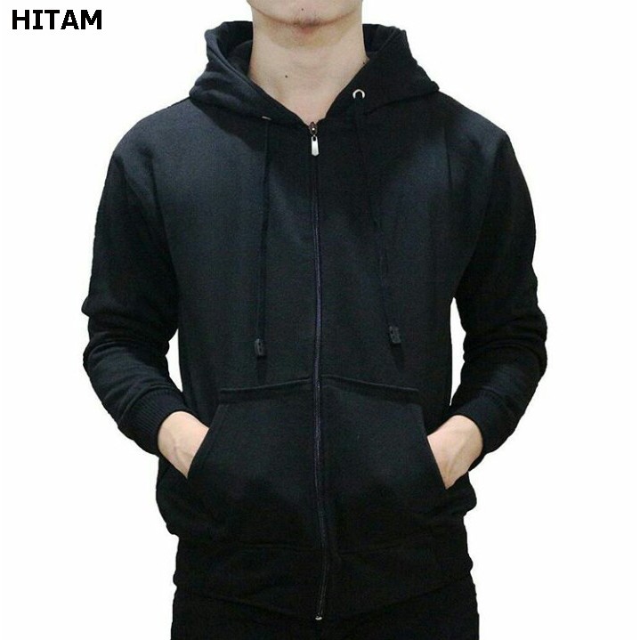 L,XL,XXL Jaket zipper hoodie polos hitam mr store-HITAM