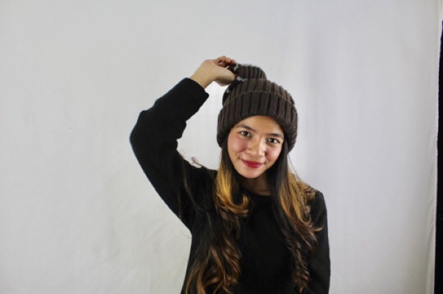 Topi Kupluk Rajut Wool Hat Beanie Folded Stripe Winter Musim Dingin