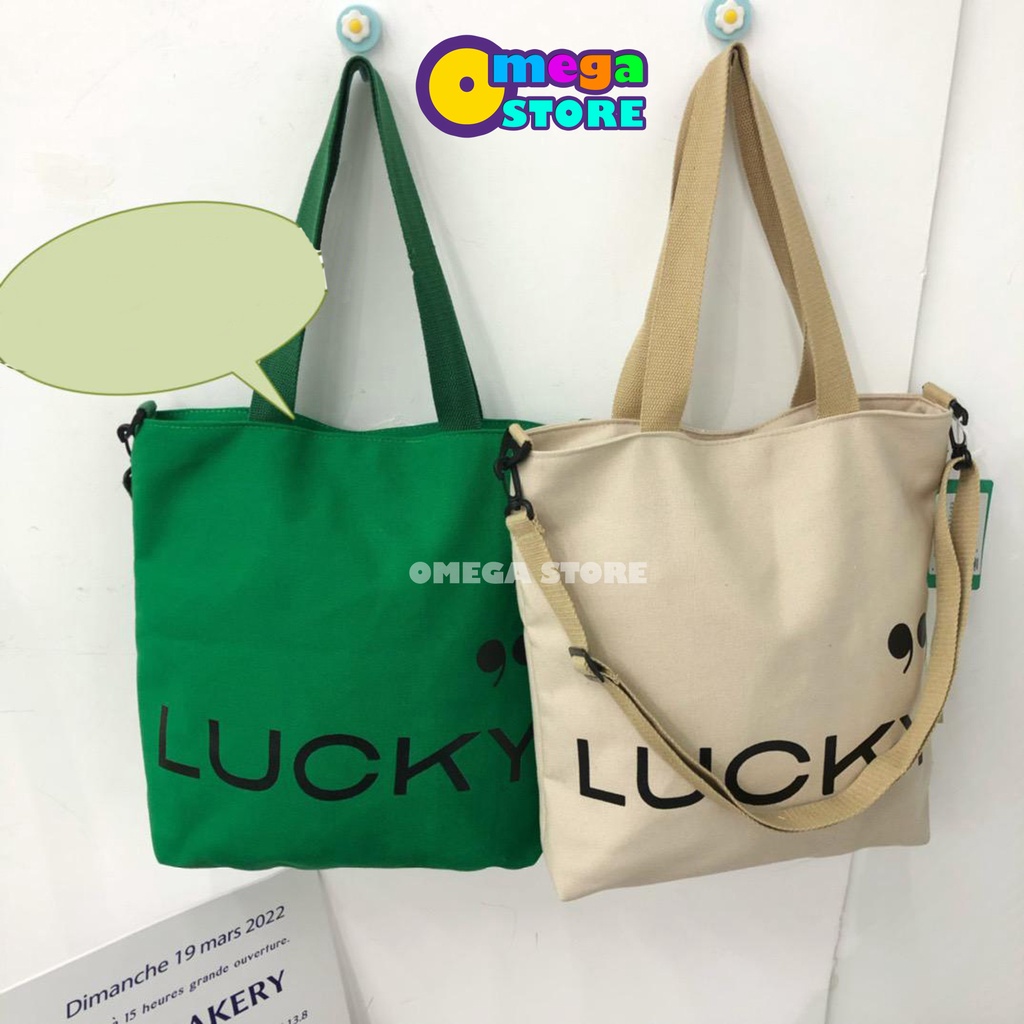 Tas Tote Bag Wanita Pria Resleting Terbaru Kekinian Motif LUCKY Fashion Korea Style Multifungsi  -263