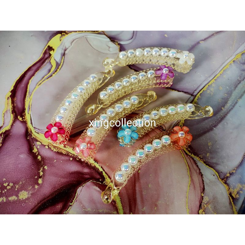 Jepit Pisang Permata Mutiara Bunga Warna Premium Banana Hair Clip Jepit Pisang Premium Jepit Rambut