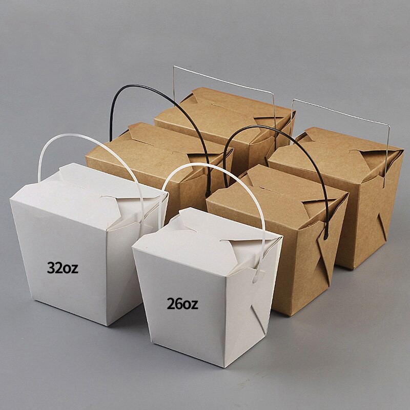 Disposable Kraft Paper Box Portable Handle Fried Food Cup Take Away