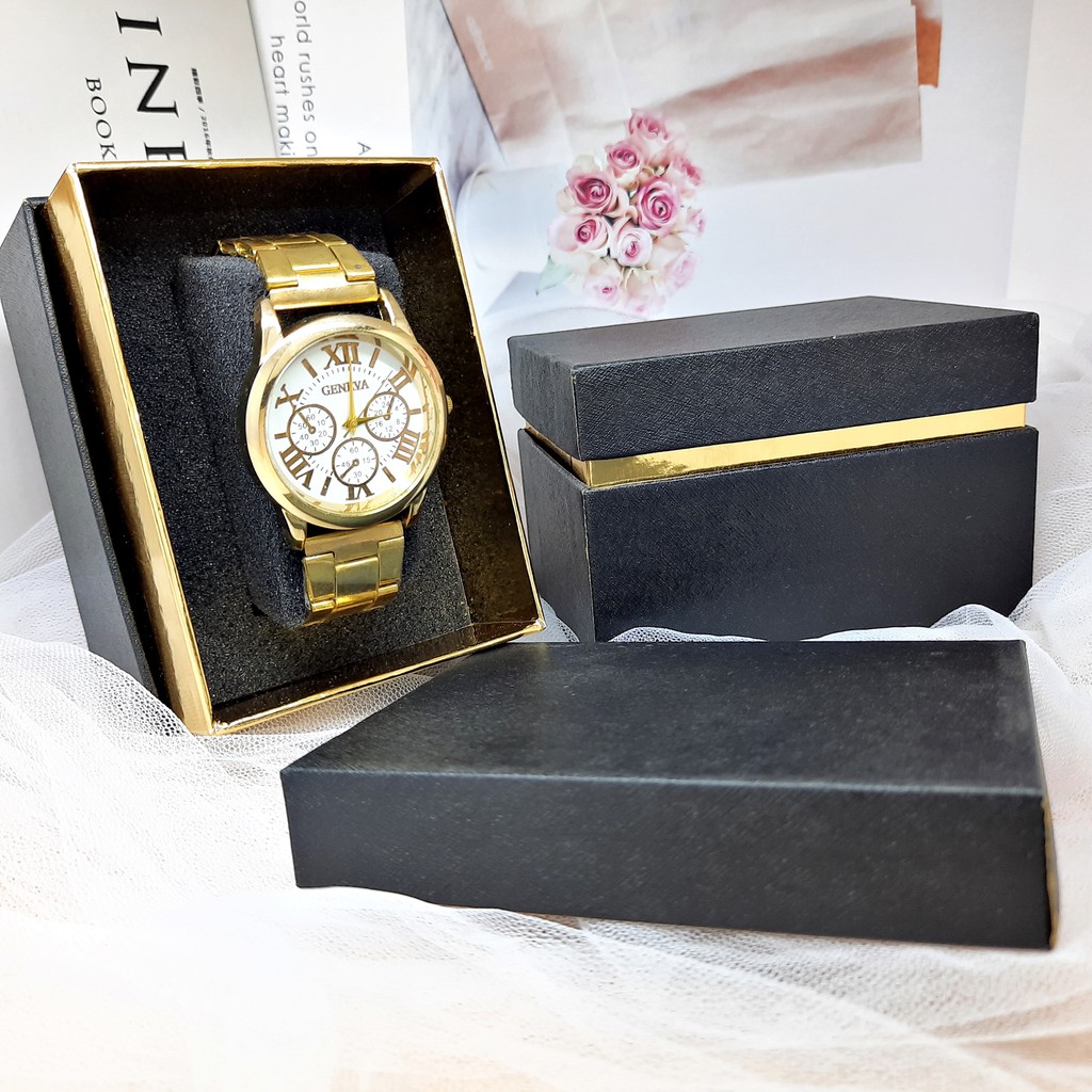 Box Kotak Jam Tangan Mewah Aksen Gold Hitam  - BX007