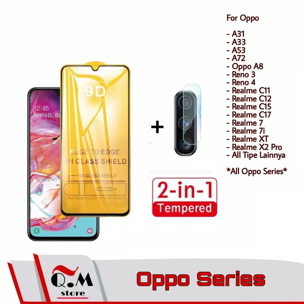 Paket 2 in1 Tempered Glass Oppo A16/ A31/A33/A53/A72/ Oppo A8 Reno 3/4 Realme 7/7i/C11/C12/C17/XT/X2 Pro