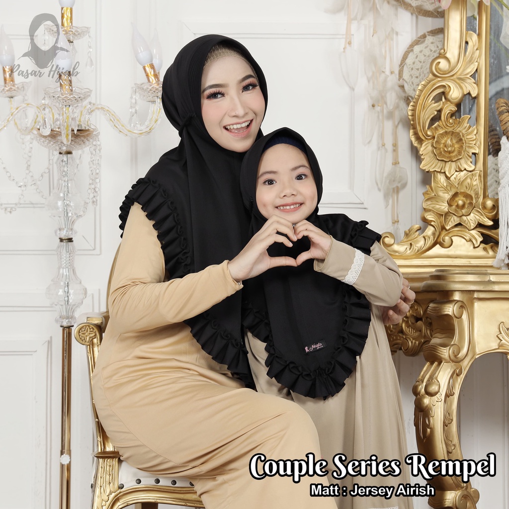 Kerudung Couple Series Ibu dan Anak Hijab Instan Rempel Tali Kepang Jersey Airis Pasar Hija'b