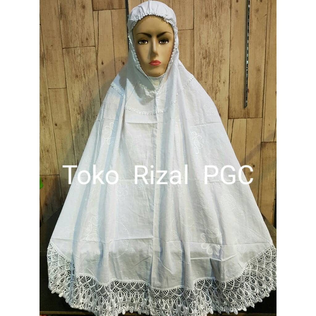 Bergo Haji & Umrah Putih Super Jumbo Katun Korea Halus Aplikasi Renda