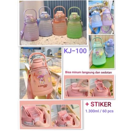 Botol Minum Viral Motivasi Penanda Waktu + Sticker 1.3 L / Botol Big Belly Gradasi Doff 1300ml KJ100