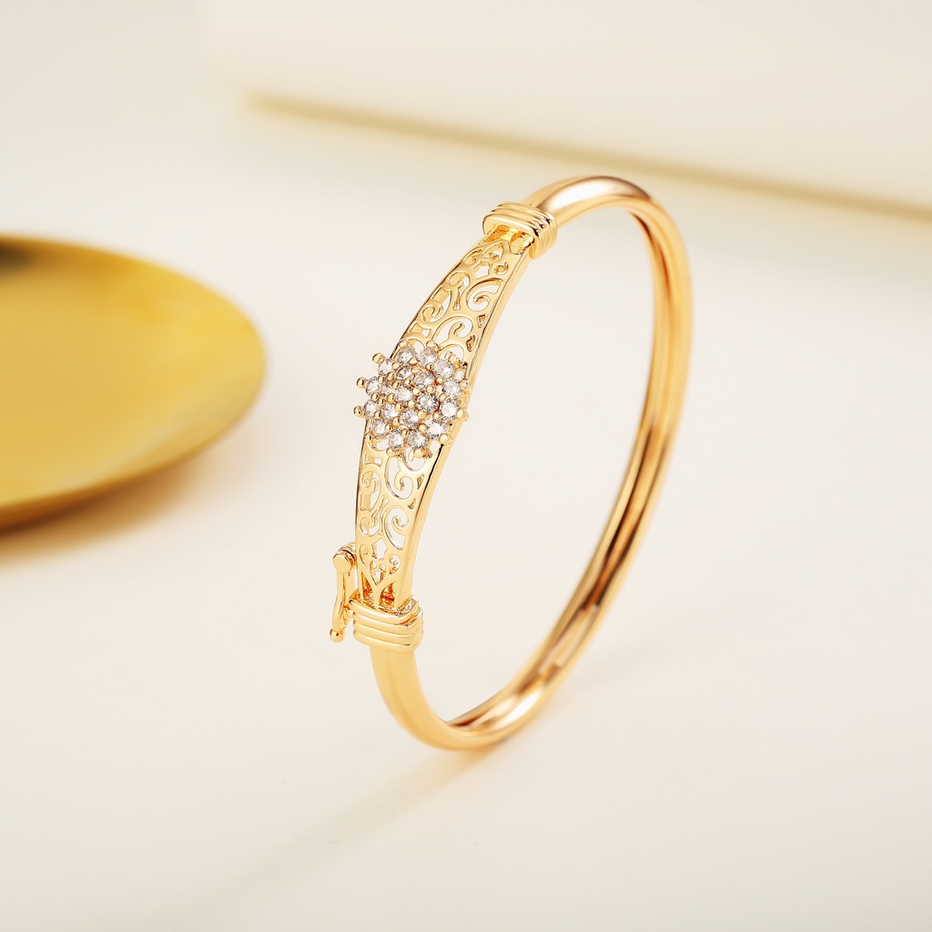 Y484 [COD✔] Terbaru 2021 Gelang Titanium Fashion Wanita Bracelet Berlian Lapis Emas 18k Gelang Bangle Perak