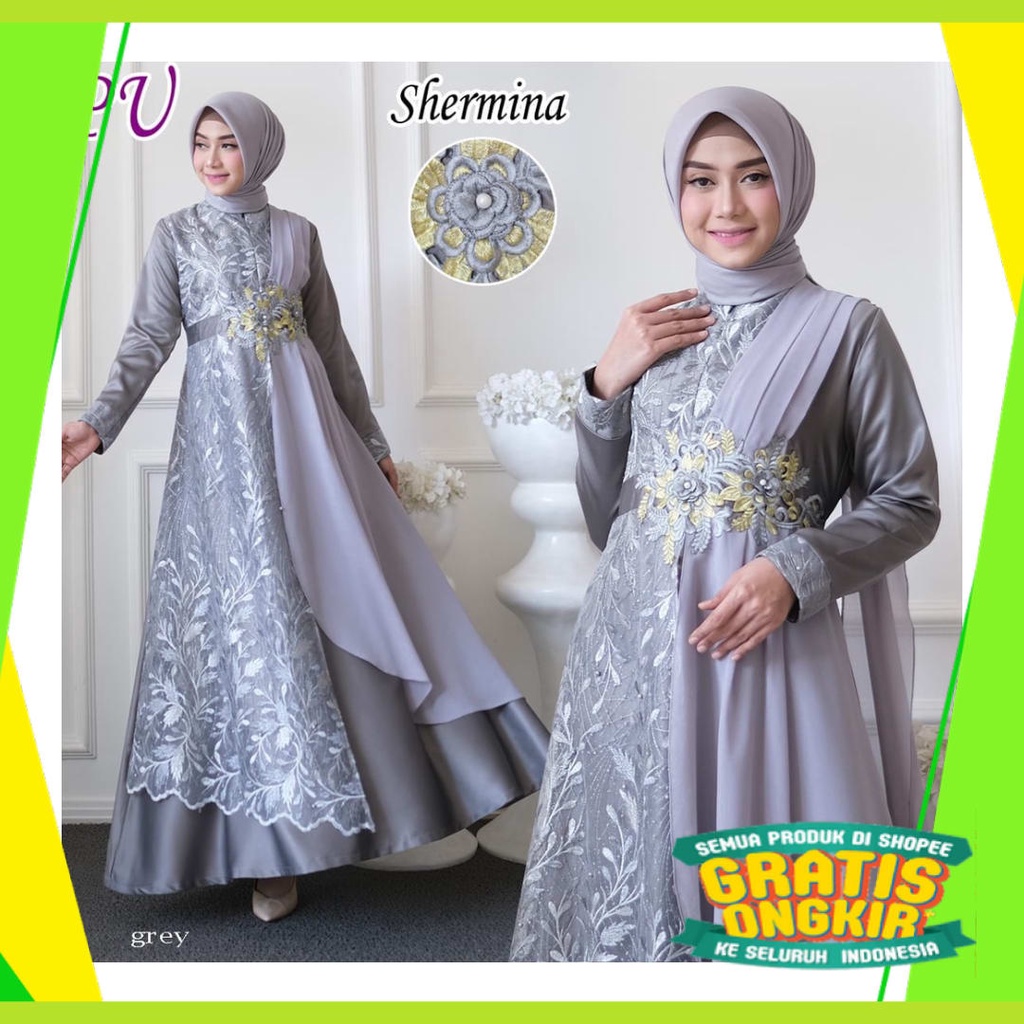 Maxi Hijau ijo Green Lumut Stabilo Lemon Jotol Botol /  MAXI SHERMINA syari GAMIS pesta lebaran SERA