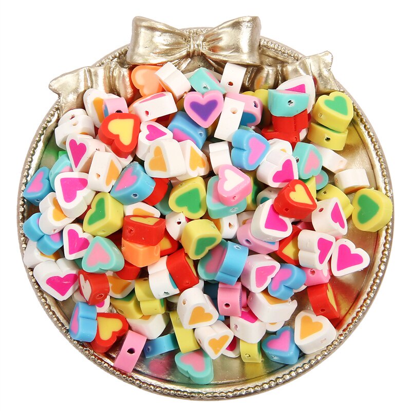 30Pcs/Lot 10x9mm Clay Spacer Beads Love Heart Shape Polymer Clay Beads For Jewelry Making DIY Handmade Crafts Accessories