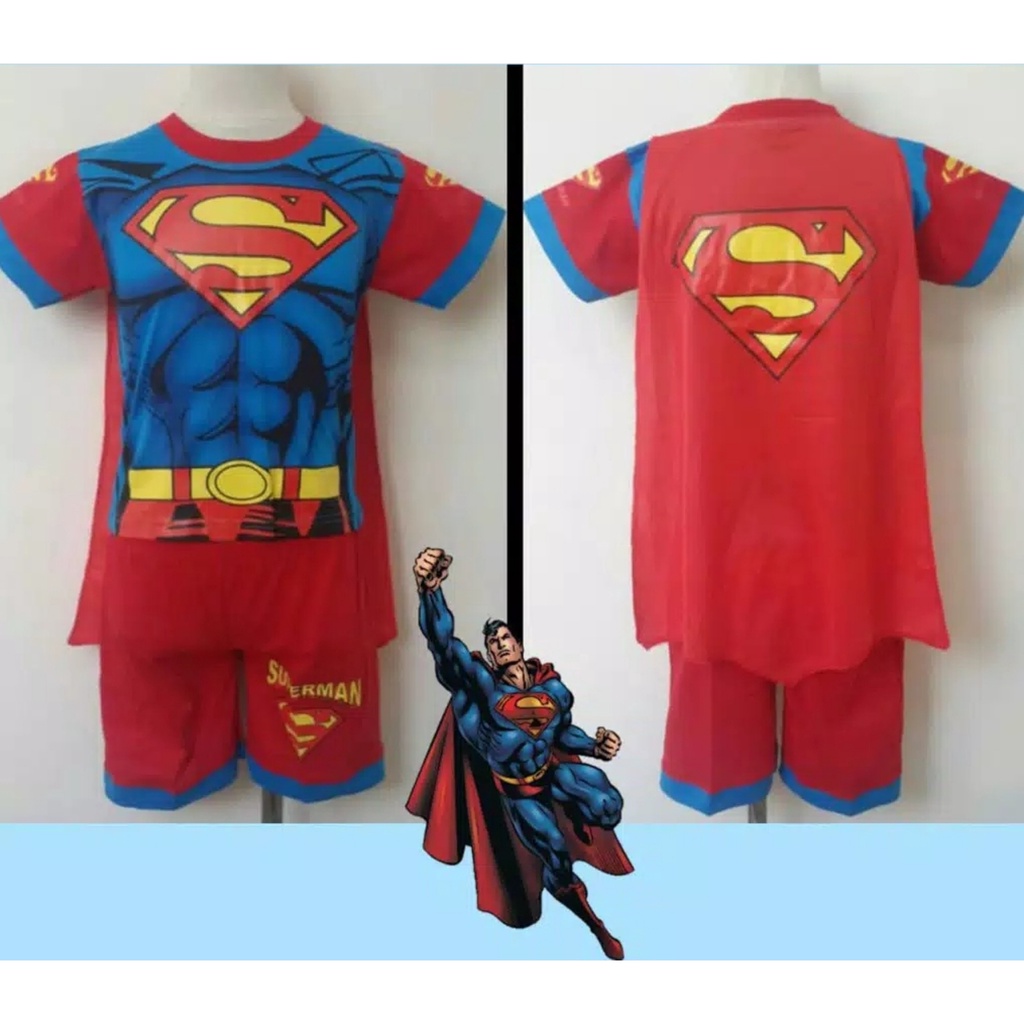 Baju Anak Sayap Superman Murah Setelan Celana Pendek Karakter Superhero Laki-Laki