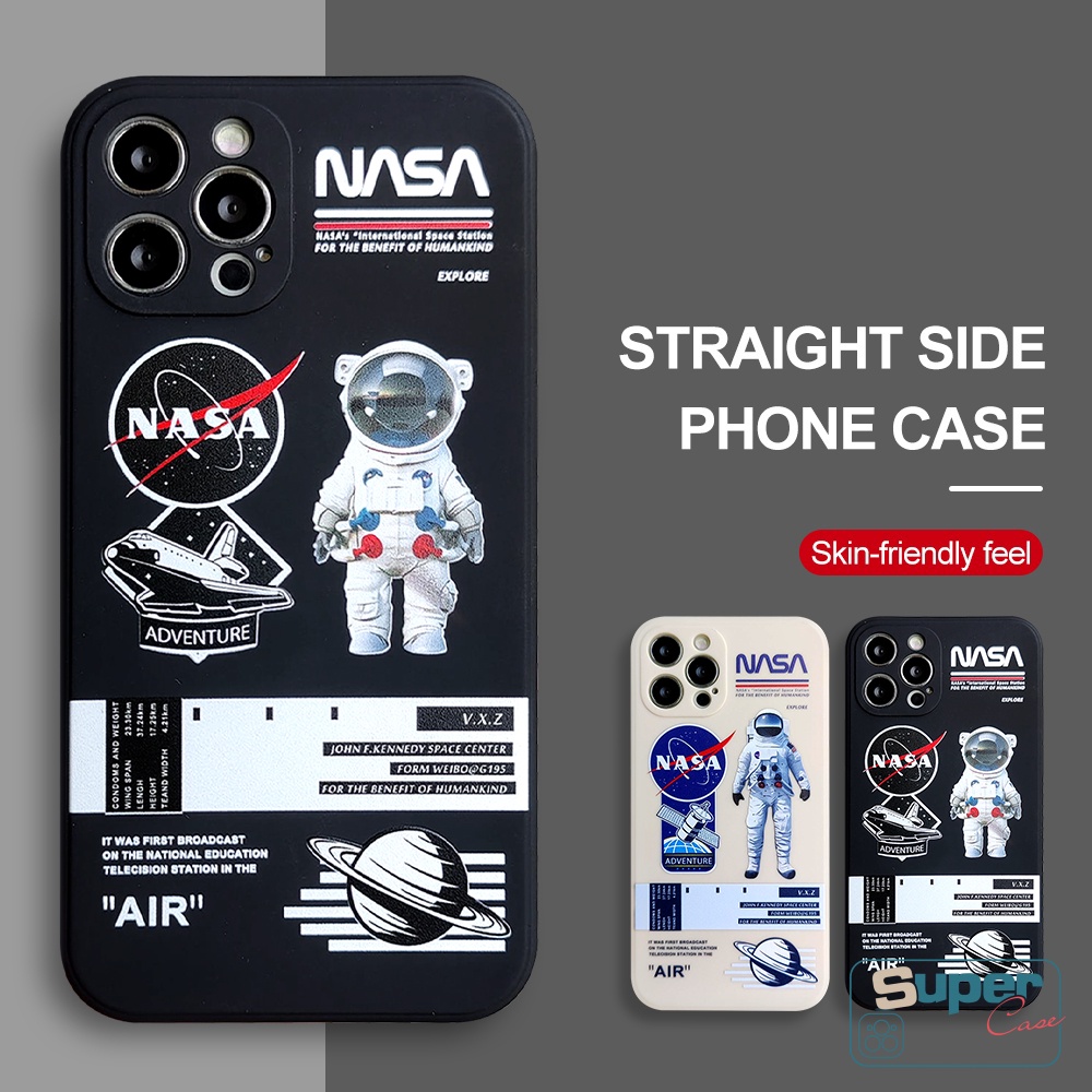 Casing NASA Oppo A17 A78 A76 A7 A16 A95 A15 A54 A57 A12 A53 A1K A16K A31 A55 A74 Reno 8T 8 7 6 5F 5 A94 A96 A9 A36 A16E A52 A5 A5s A3s Astronot Bulan Tepi Lurus TPU Sarung Soft Case