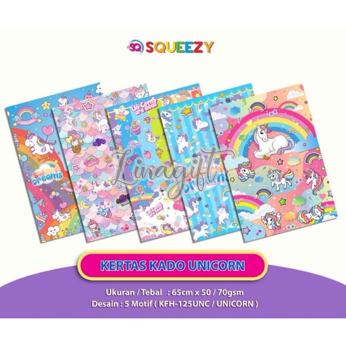 ( 5 Lembar ) KERTAS KADO SQ DOFF - GIFT WRAPPING PAPER UNICORN PINK UNICORN BIRU UNICORN RAINBOW