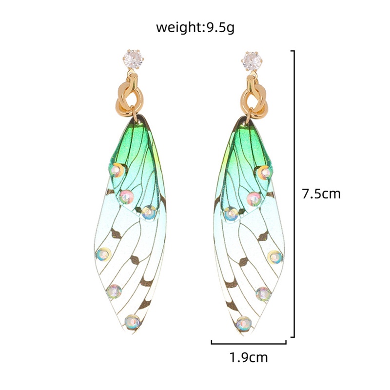 Anting Tusuk Gantung Handmade Desain Sayap Kupu-Kupu Hias Berlian Imitasi Untuk Wanita