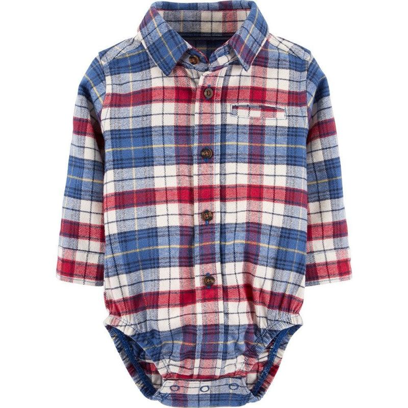Kemeja bodysuit bayi laki kaki oshksh/crters-Biru strip merah