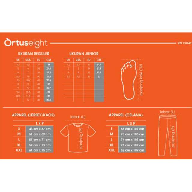 Si   ze chart sepatu original / insole sepatu ortuseight