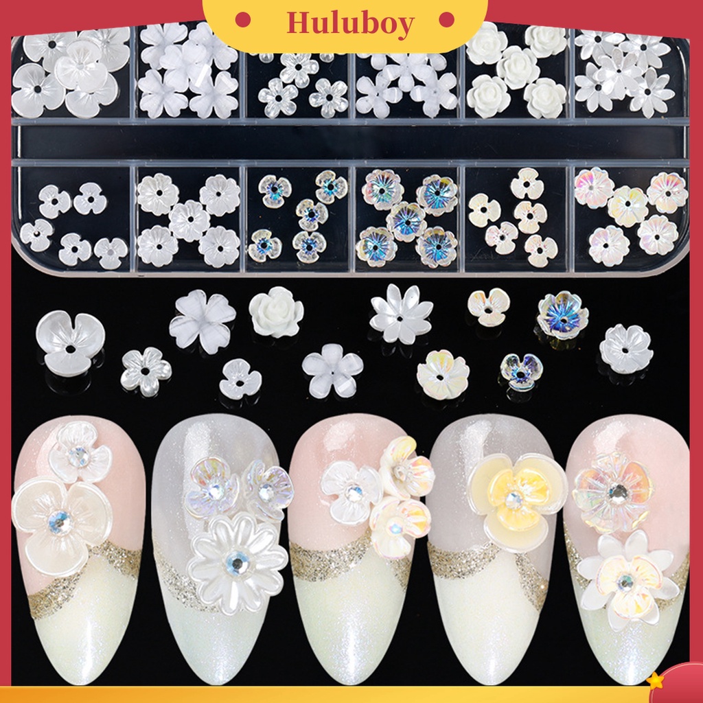 Huluboy Huluboy♡ Berlian Imitasi Bentuk Bunga Kecil Warna Putih Untuk Dekorasi Nail Art